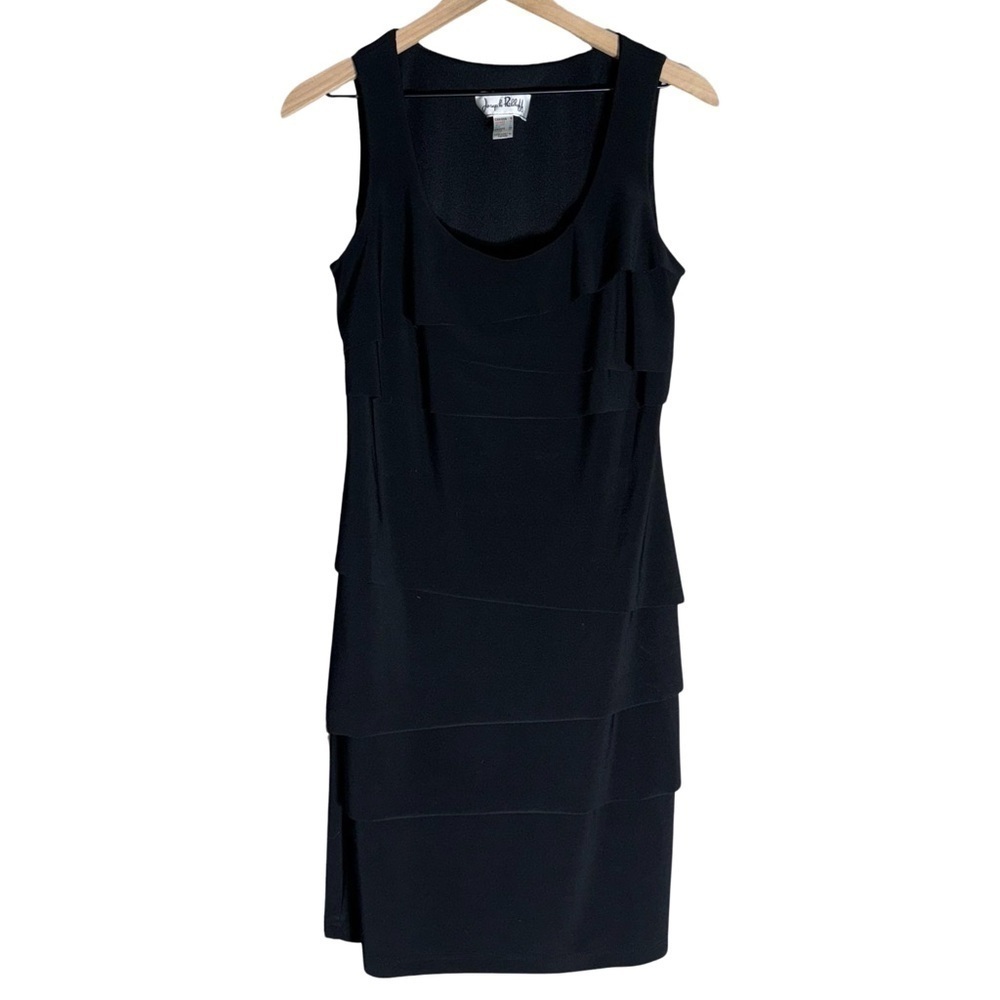 Joseph Ribkoff Jersey Knit Dress Ruffle Tiered Little Black Dress - Size 8